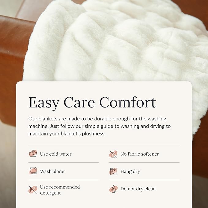 Minky Couture Hugs Blanket - Extra Plush Blanket for Premium Gifting - Stretchy Bubbled Cozy Throw - Silky Smooth - Durable & Machine-Washable - Travel-Friendly - Grande, Cream