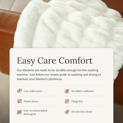 Minky Couture Hugs Blanket - Extra Plush Blanket for Premium Gifting - Stretchy Bubbled Cozy Throw - Silky Smooth - Durable & Machine-Washable - Travel-Friendly - Grande, Cream