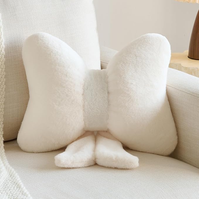 Xuyier Bow Pillows, Bow Shaped Decorative Throw Pillows for Couch Bed, Aesthetic Cute Home Decor Accent Pillows (Ivory White, Large-16 Inches)