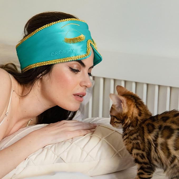 DROWSY Breakfast at Drowsy Silk Sleep Mask – 100% Pure Mulberry Silk, Total Blackout, Ultra-Soft & Skin Hydrating for Beauty Sleep, Fully Adjustable
