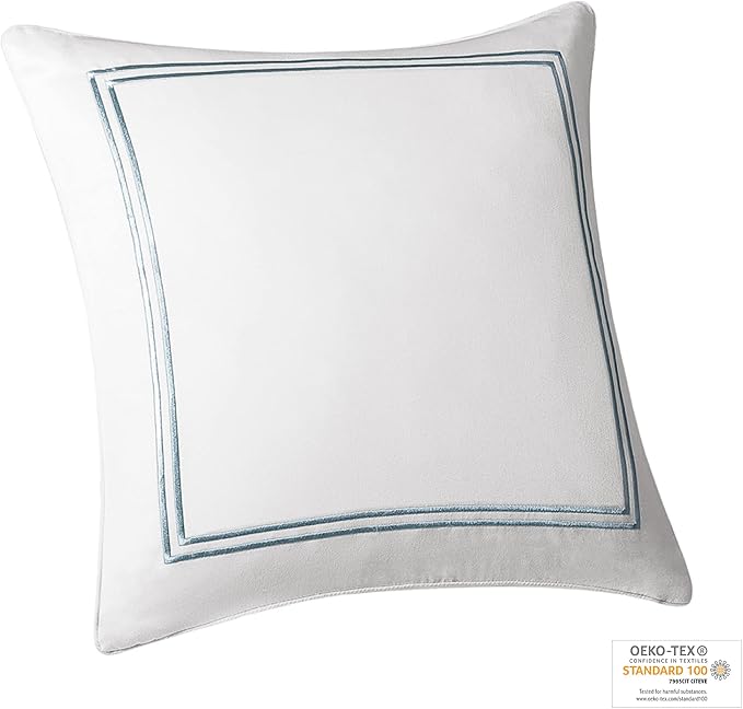 Harbor House Modern Design Decorative Pillow Hypoallergenic Sofa Cushion Lumbar, Back Support, Square 16" x 16", Chelse, Satin Blue Ivory