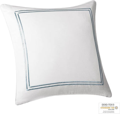Harbor House Modern Design Decorative Pillow Hypoallergenic Sofa Cushion Lumbar, Back Support, Square 16" x 16", Chelse, Satin Blue Ivory