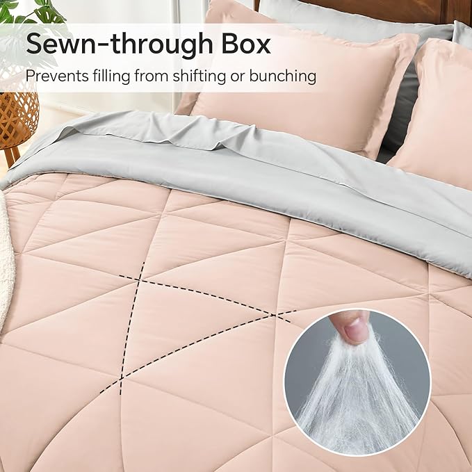 BEDELITE Twin XL Comforter Set 5 Pieces Bed in A Bag - Soft Microfiber Reversible Twin Extra Long Dusty Pink Bed Set with Comforters, Sheets, Pillowcase & Sham, Cozy Bedding Sets for College Dorm Room