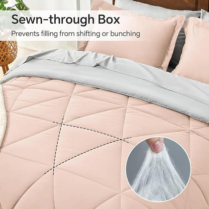 BEDELITE Twin XL Comforter Set 5 Pieces Bed in A Bag - Soft Microfiber Reversible Twin Extra Long Dusty Pink Bed Set with Comforters, Sheets, Pillowcase & Sham, Cozy Bedding Sets for College Dorm Room