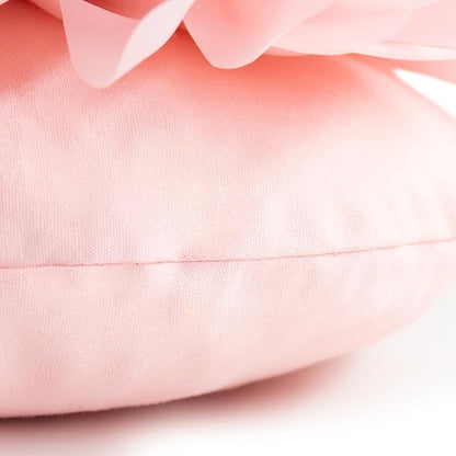 Handmade 3D Flower Round Throw Pillow Cute Decorative Daisy Accent Cushion Elegant Soft Floral Pillow with Insert for Couch Chair Car Bed Living Room Home Decor 14Inch Pink and White