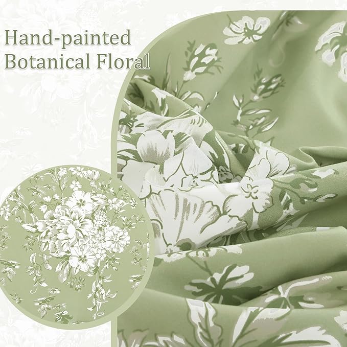 WONGS BEDDING King Size Comforter Set, 8 Pieces Sage Green Floral Bed in a Bag Comforter Sets, Botanical Print Soft Fluffy Microfiber Complete Bedding Sets for All Season (90"x104")