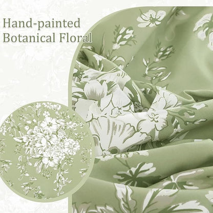 WONGS BEDDING King Size Comforter Set, 8 Pieces Sage Green Floral Bed in a Bag Comforter Sets, Botanical Print Soft Fluffy Microfiber Complete Bedding Sets for All Season (90"x104")