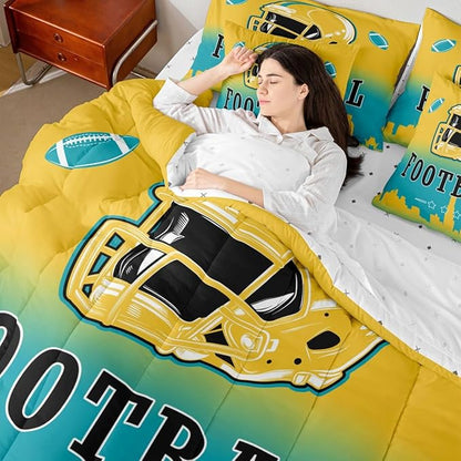 Erosebridal Football Bed in A Bag Football Fans Comforter Set with Sheets American Rugby Sports 7 Piece Bedding Set King Size for Kids Boys Girls Teen,Ball Competitive Games Bed Set