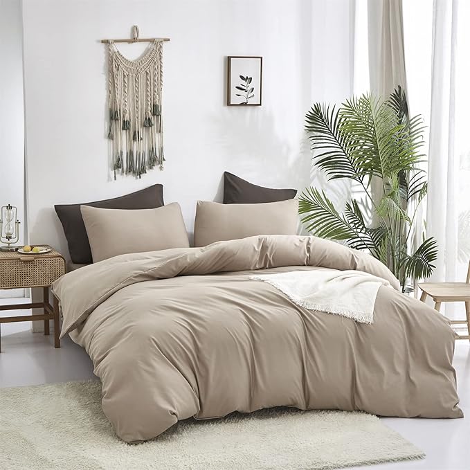 Cottonight Cream Coffee Comforter Set California King Khaki Bedding Comforter Set Cal King Dark Champagne Solid Blanket Quilts Modern Soft Cream Khaki 3 Piece Bedding Set