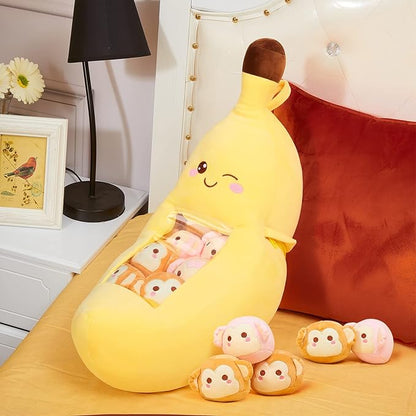 Lewtemi Cute Banana Pillow Kawaii Stuffed Animal Removable Emotional Plush Support Cat Dinosaur Gift for Home Room Positive Decor(Banana)