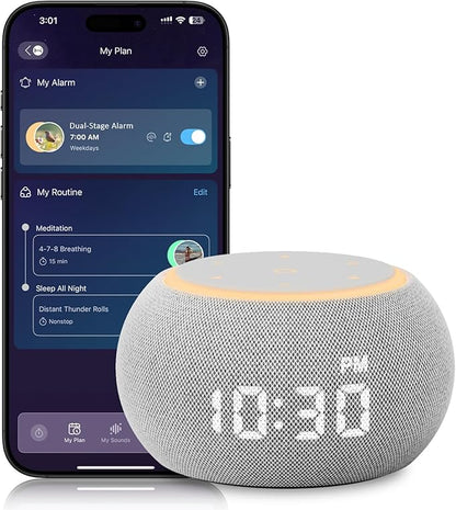 Sound Machine for Sleep White Noise Machine for Adults Night Light, Luna Pro 507 Soothing Sounds, Dual-stage Alarm&Snooze, Smart App Control Custom Buttons, Dimmable Clock Timer for Baby Kids