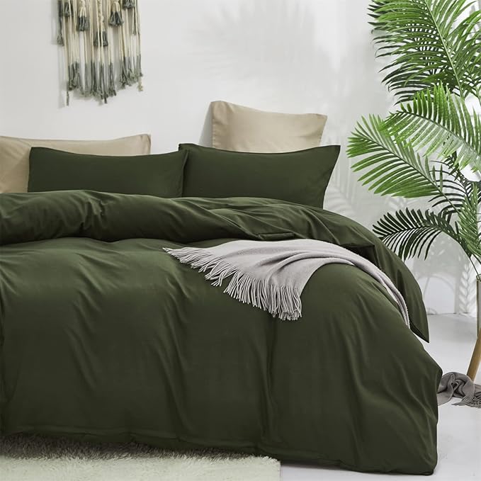 Luxlovery Army Green Comforter Set Twin Dark Green Bedding Set Minimalist Bedding Set Soft Breathable Blanket Quilts Modern All Season Comforter Set