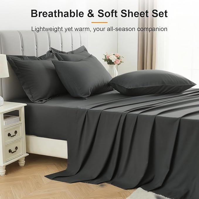 Oversized Queen Comforter Set 7 Pieces - Ultra-Soft Bed in a Bag, Cozy Luxury All Season Bedding Sets with Comforter, Flat Sheet, Fitted Sheet, 2 Pillow Shams & 2 Pillowcases, Dark Gray