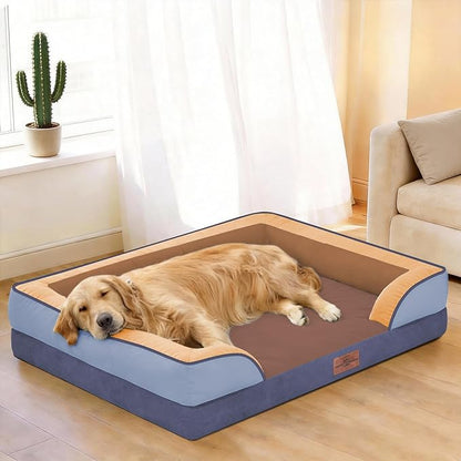 Comfort Expression Orthopedic Dog Bed for Extra Large Dogs 42x30 Inch, Waterproof Egg Crate Foam XL Pet Bed with Removable Bolsters, Dog Couch with Washable Cover & Non-Slip Bottom, Honey Lavender