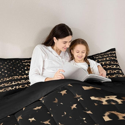 Feelyou American Flag Leopard Kids Comforter Set Full Size Hunting Bedding Set Brown Cheetah Print Duvet Quilt for Kids Boys Girls Bedroom Animal Fur Decor Microfiber Ultra Soft Breathable