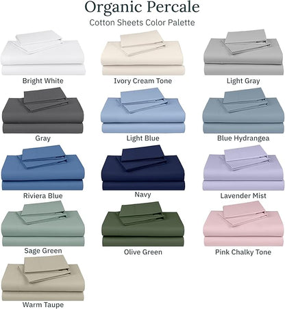 California Design Den King Size Sheets Set - Soft 100% Organic Cotton, Crisp Percale Sheets with Deep Pockets, Breathable and Durable Bedding Set - Light Grey