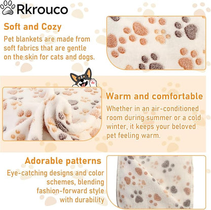 Three Piece Pet Blanket Set for Dogs Cats Soft Comfy Puppy and Kittens Bed Blanket Fluffy Fleece Pets Throw with Cute Patterns (Large 41x30 inch, Colored Paws)