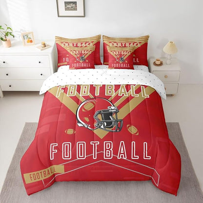 Feelyou Football 7 Pieces Comforter Sets Full Size Bedding Set for All Season Football City Bed in a Bag with Comforter, Sheets, Pillowcases & Cushion Cover