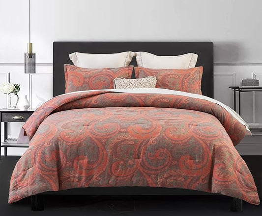 SLEEPBELLA Washed Double Layer Muslin 100% Cotton Comforter Set Queen Size, Paisley Fluffy Thick Checked Bedding Set, Soft Breathable(1 Comforter, 2 Pillow Shams)