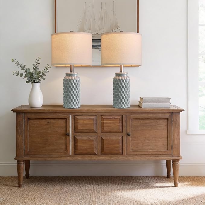 20.5" Ceramic Table Lamps Set of 2, Modern Farmhouse Boho Bedside Lamps for Bedroom, Nightstand Lamps for Living Room End Tables, Small Desk Lamps, Grey