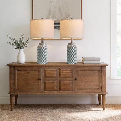 20.5" Ceramic Table Lamps Set of 2, Modern Farmhouse Boho Bedside Lamps for Bedroom, Nightstand Lamps for Living Room End Tables, Small Desk Lamps, Grey