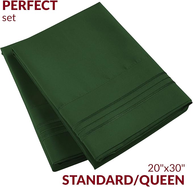 Mellanni Pillow Cases - Luxury, Extra Soft, Cooling Pillow Covers - 2 PC Iconic Collection Pillowcases - Envelope Closure (Standard/Queen 20" x 30", Emerald Green)