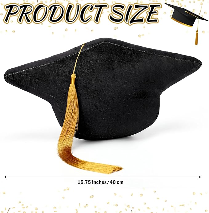 Class of 2026 Autograph Stuffed Pillow 15.7" Graduation Autograph Stuffed Pillow Graduation Guest Signature Gifts Grad Party Sign in Decor for High School College(Black,Cap)
