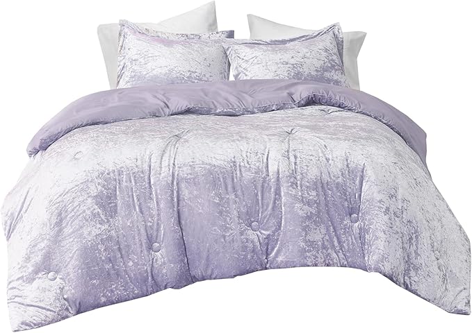 Comfort Spaces Juliette Purple Comforter Set Velvet Lush with Soft Brushed Microfiber Reverse, All Season Cozy Velvet Lavender Bedding Sets, Fluffy Comforter Bed Set, Matching Sham, Full/Queen 3 Piece