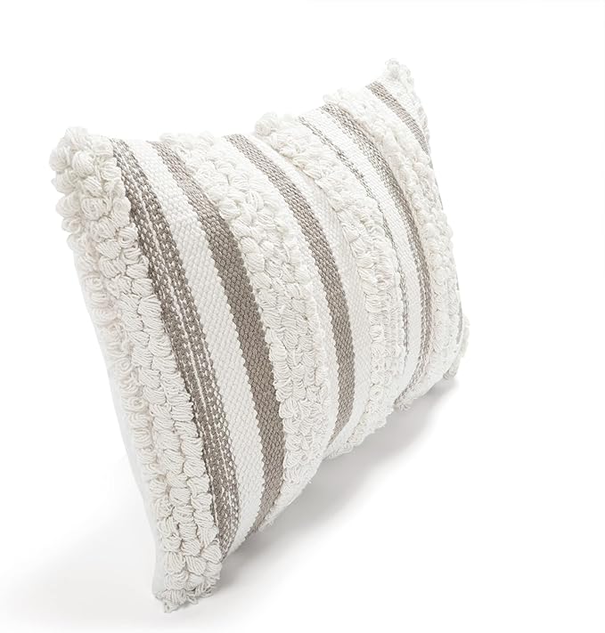 Lush Decor Bria Stripe Decorative Throw Pillow Cover, 20" W x 13" L, Neutral - Rectangle Pillow Cover - Throw Pillows For Bed, Couch, Or Chair