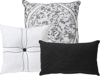 King Size Comforter Set - Soft & Breathable 7-Piece Bedding Collection - 1 Comforter, 2 Pillow Shams, 1 Bed Skirt & 3 Decorative Accent Pillows - Premium Quality, King, Black/White Damask