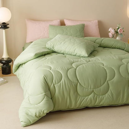 Houseri Sage Green Floral Comforter Set King Sunflower Light Green Fluffy Quilted Comforters King Size Ultra Comfy Bedding Sets Soft Breathable
