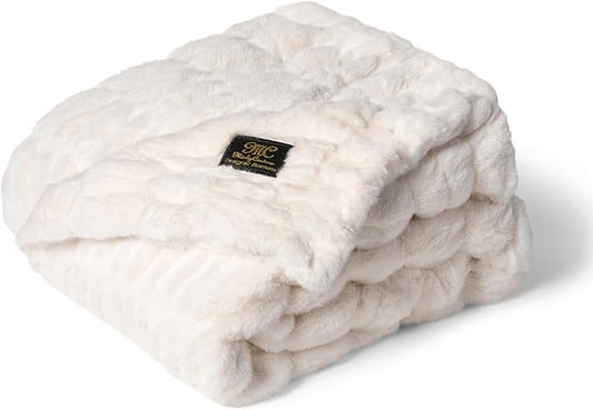 Minky Couture Hugs Blanket - Extra Plush Blanket for Premium Gifting - Stretchy Bubbled Cozy Throw - Silky Smooth - Durable & Machine-Washable - Travel-Friendly - Travel, Cream