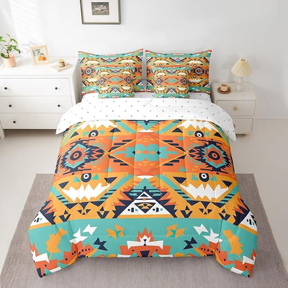 Erosebridal Aztec Bed in a Bag Queen Comforter Set 7 Piece,Indian Tribe Geometric Bedding Sets Southwestern Native Sheet Set with Comforter