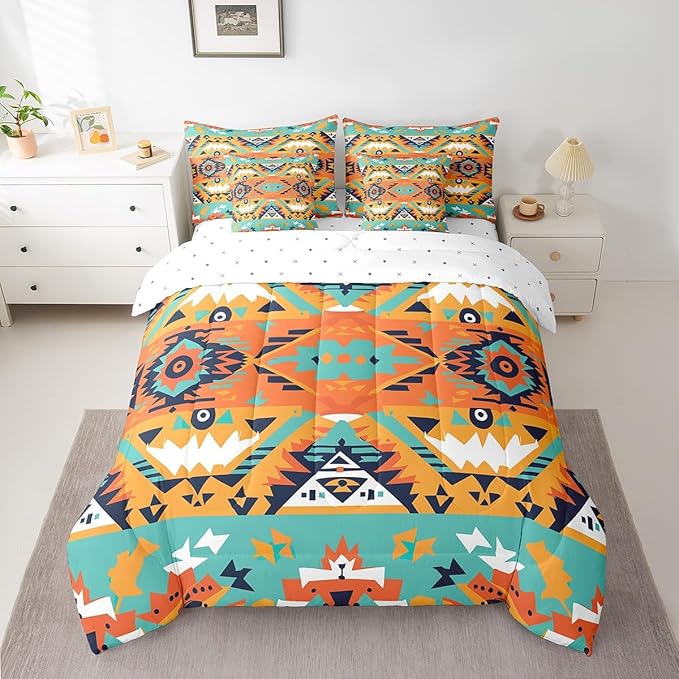 Erosebridal Aztec Bed in a Bag King Size Comforter Set 7 Pieces,Indian Tribe Geometric Bedding Sets Southwestern Native Sheet Set with Comforter