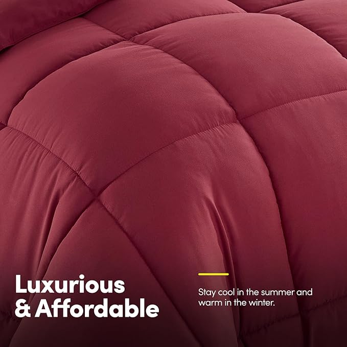 King Size Comforter Set with Sheets - 7-Piece Bedding Collection - 1 Comforter, 1 Fitted Sheet, 1 Flat, 4 Pillowcases - Deep Pocket - Soft & Premium Quality - Ideal for All Seasons, Burgundy