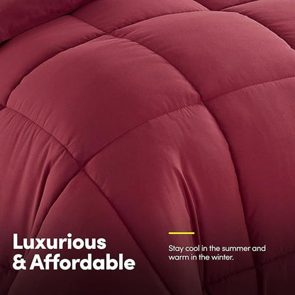 Sweet Home Collection 7 Piece Comforter Set Bag Solid Color All Season Soft Down Alternative Blanket & Luxurious Microfiber Bed Sheets, Burgundy, Twin