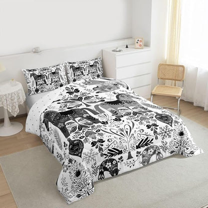 Rustic Horse Comforter Set Twin Size,Boho Floral Bird Squirrel Bedding Sets 2Pcs for Kids Girls Boys Women Room Decor,Xmas Bells Snowflake Quilted Duvet Swedish Dala Horses Down Comforter,1 Pillowcase