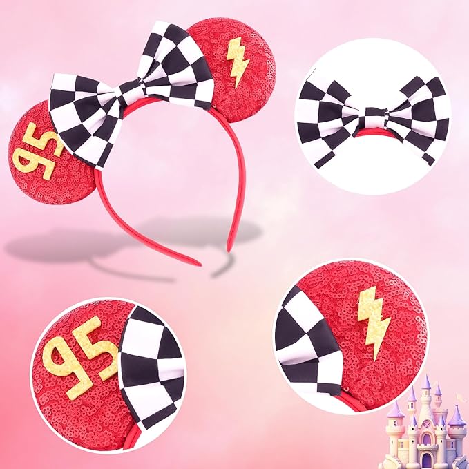 Cars Mouse Ear Headbands,Sparkle Mouse Ears Headband for Women Girls Cartoon Costume Cosplay Decoration (95)