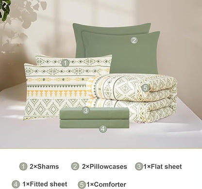 Geniospin Full Comforter Set - 7 Pieces Bed in a Bag, Comfortable Western Bedding Sets for All Seasons, Lightweight Soft Boho Comforter Bed Set with Sheets, Pillowcases & Shams