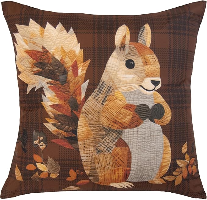 Donna Sharp 2-Piece Pine Circle Squirrel and Mushroom Nature Themed Decorative Throw Pillow Set - Pillows for Couch, Sofa, Beds, and Chairs - Includes 18" x 18" Square & 12" x 22" Rectangular Pillows