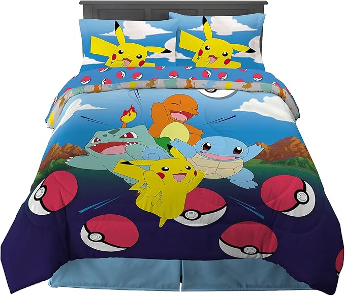 Franco Kids Bedding Super Soft Comforter and Sheet Set, 5 Piece Full Size, Pokemon