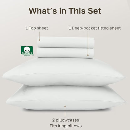 California Design Den 100% Egyptian Cotton Sheets California King Size Set - Certified Authentic Luxury, Soft Sateen, Deep Pockets, Breathable and Durable Bedding Sheets & Pillowcases Set - Ivory