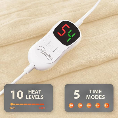 Homemate Electric Heated Blanket Queen Size - 84"x90" Heating Blanket Queen Size Dual Control 1/2/4/6/8 Hours Auto-Off 10 Heat Level Over-Heat Protection Flannel Sherpa ETL Certification