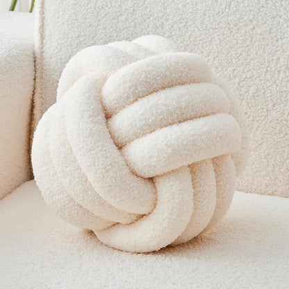 Decorative Throw Knot Pillow Ball for Home Chair Sofa Couch Bed Aesthetic Round Decor Pillows Lambswool Knotted Pillow Cushion (Ivory White, 8inches)