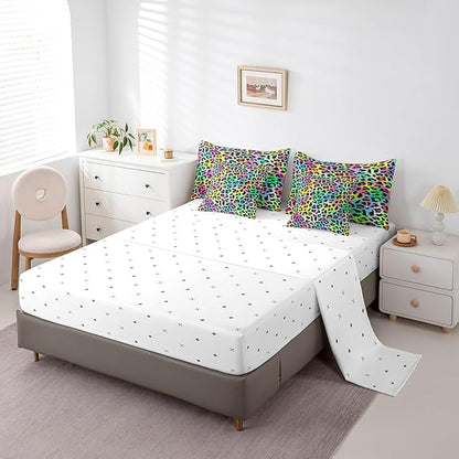 Feelyou Colourful Leopard Bedding Set for All Season Cheetah 7 Pieces Comforter Sets Twin Size Teens Room Decor Animal Print Bed in a Bag with Comforter, Sheets, Pillowcases & Cushion Cover