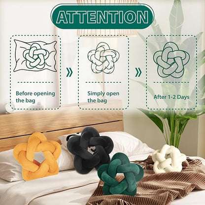 2 Piece Knot Pillows, Ivory Throw Pillows Knotted Star Cushion Decorative Plush Pillow for Bedroom Living Room, Ivory 12.59"