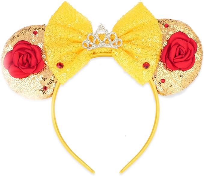 Mouse Ear Headbands,Sparkle Mouse Ears Headband for Women Girls Cartoon Princess Costume Cosplay Decoration(belle)
