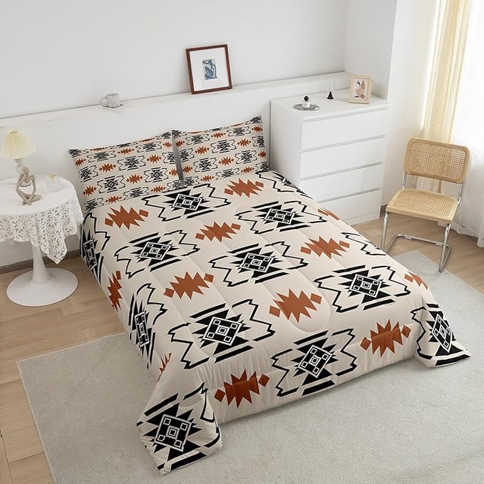 Erosebridal Western Comforter Set Queen Boho Aztec Southwestern Bedding Sets Rustic Farmhouse Native Tribal Ethnic Quilt Set for Kids Boys Adult Men Vintage Geometric Duvet Country Room Decor