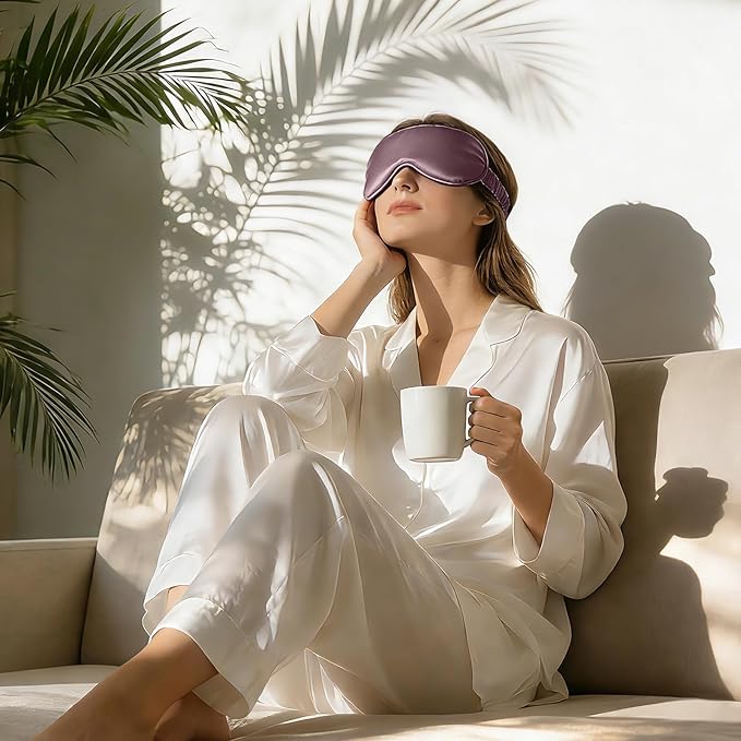 ZIMASILK Adjustable 100% 22 Momme Mulberry Silk Sleep Mask for Sleeping, Filled with Premium Mulberry Silk, Softest & Breathable Eye Sleeping Mask (Plum Wine)