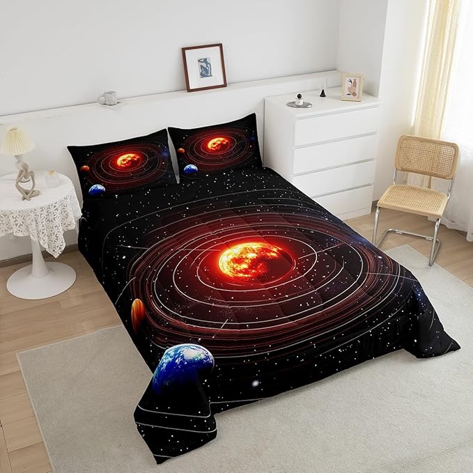 Erosebridal Galaxy Comforter Set Twin Size, Planet Down Comforter, Universe Stars Solar System Quilted Duvet, Mysterious Outer Space Cosmic Bedding Set, Super Soft Breathable Lightweight